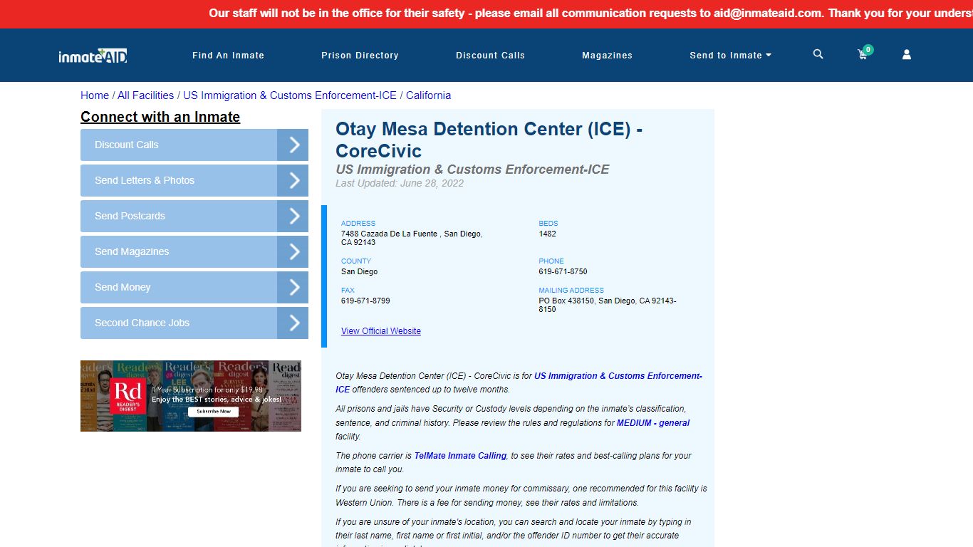 Otay Mesa Detention Center (ICE) - CoreCivic & Inmate ...