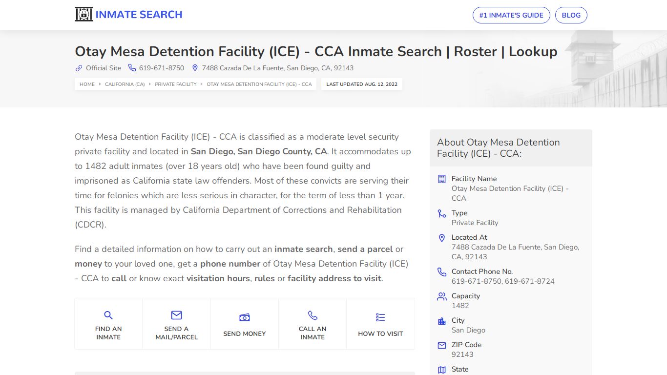 Otay Mesa Detention Facility (ICE) - CCA Inmate Search ...